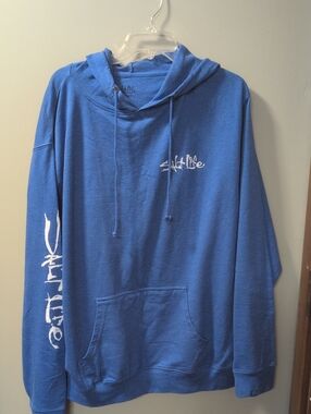 Salt Life Hook, Line, & Sinker" American Flag Hoodie. Light Blue.